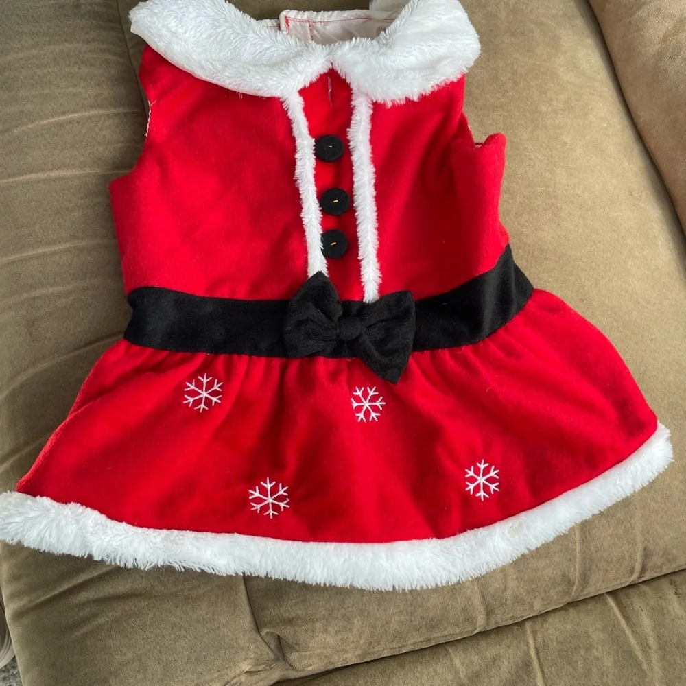 Pet outfit Christmas Dress‎ with Collar Buttons Bow Lined - Medium